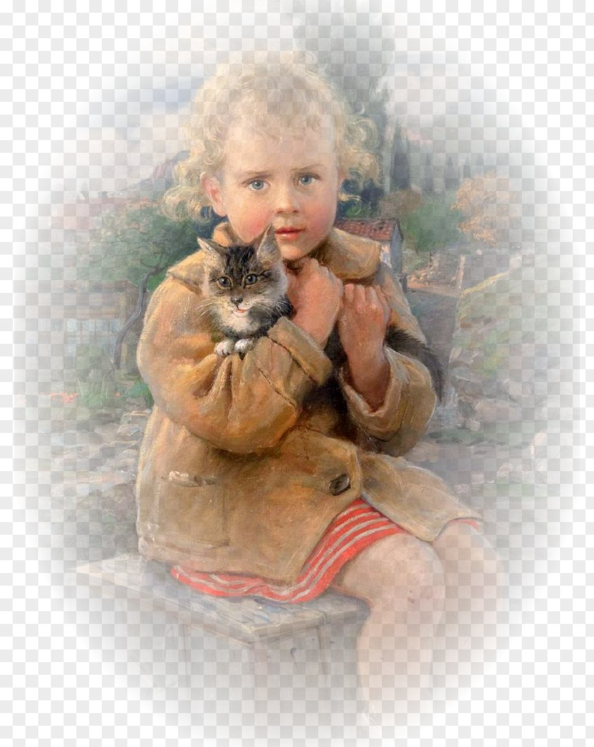 Enfant Cat Painting Portrait Art PNG