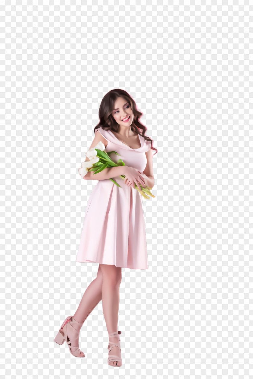 Sleeve Fashion Model White Clothing Pink Dress Shoulder PNG