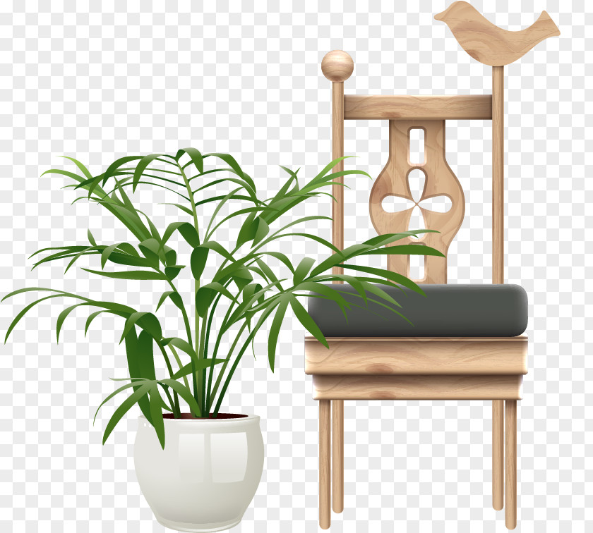 Potted Pattern Painted Wooden Chair PNG