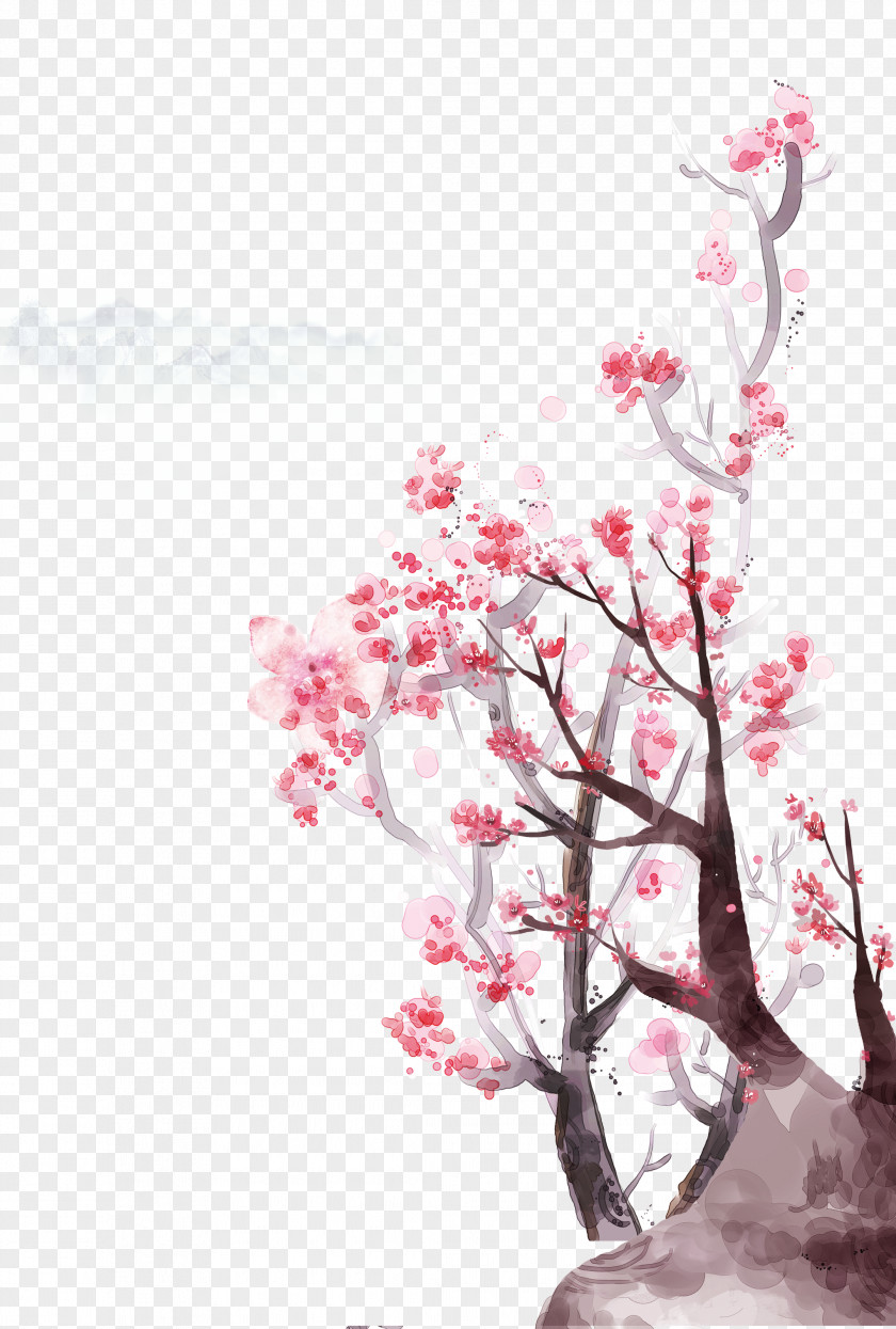Hand Painted Watercolor Peach Tree Flowering Trees Poster PNG