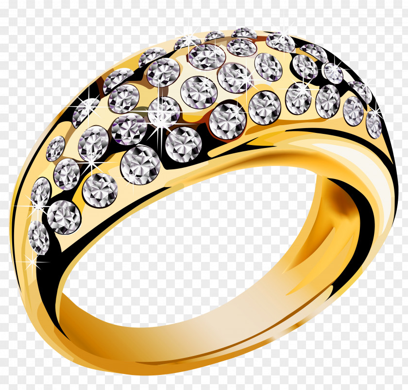 Gold Ring With White Diamonds Clipart Earring Jewellery PNG