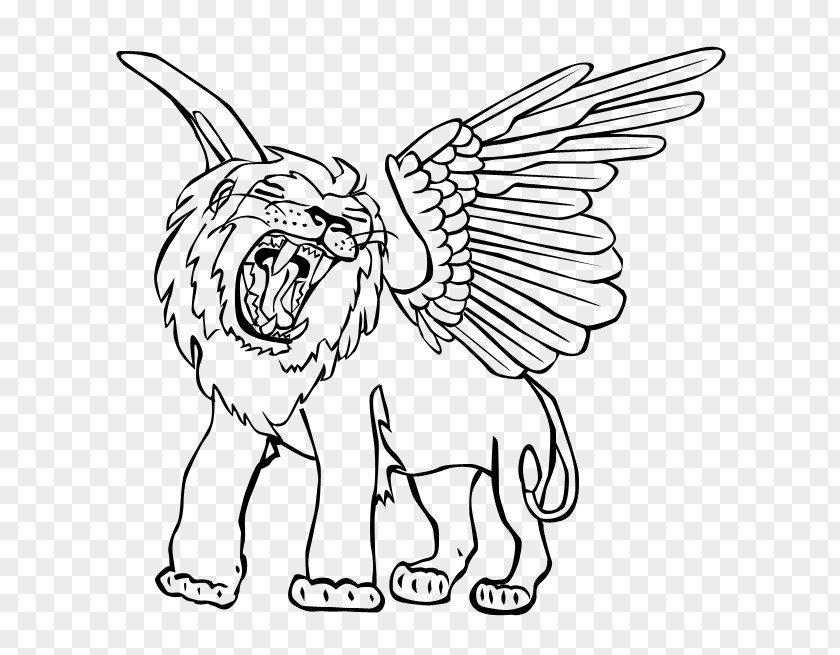 Lion Drawing Winged Line Art PNG