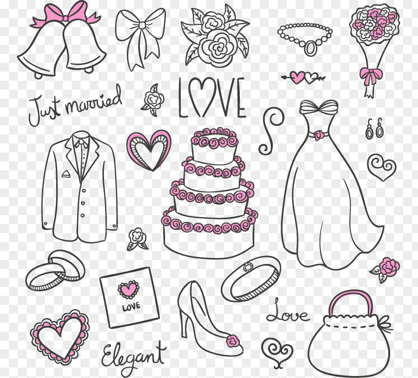 23 Wedding Design Elements Vector Material Dress Euclidean Bride PNG