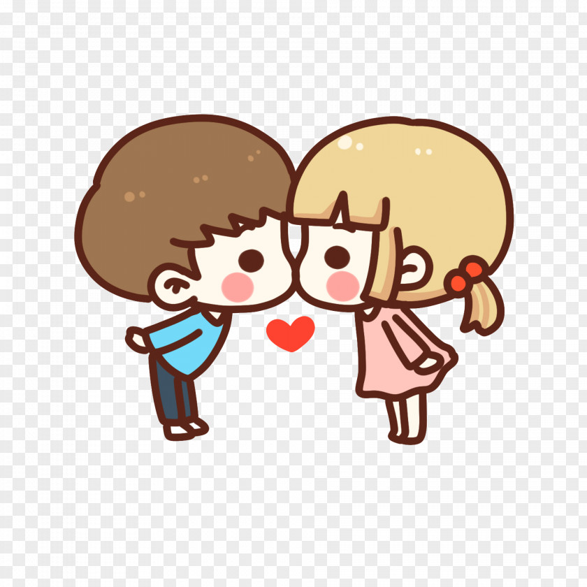 Men And Women Kiss Cartoon Creative Decorative Buckle Free Download PNG