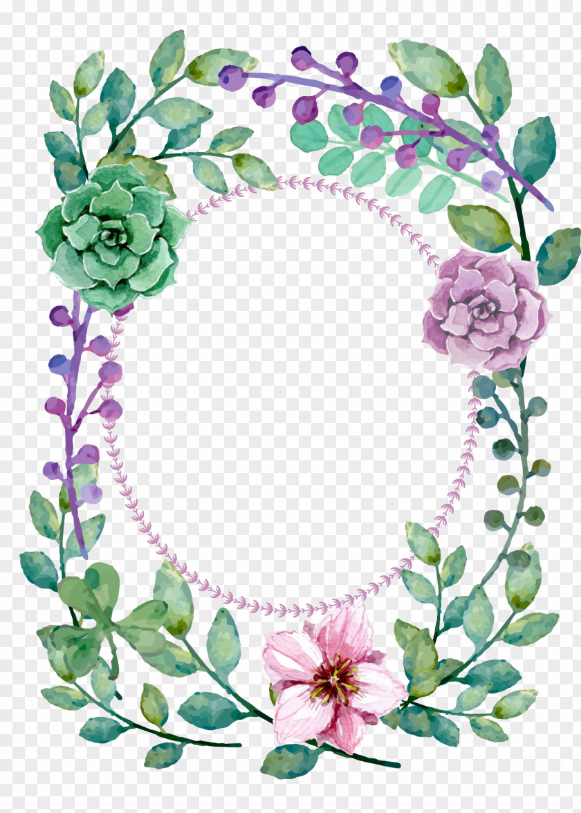 Delicate Watercolor Flowers Label Leaves Painting PNG