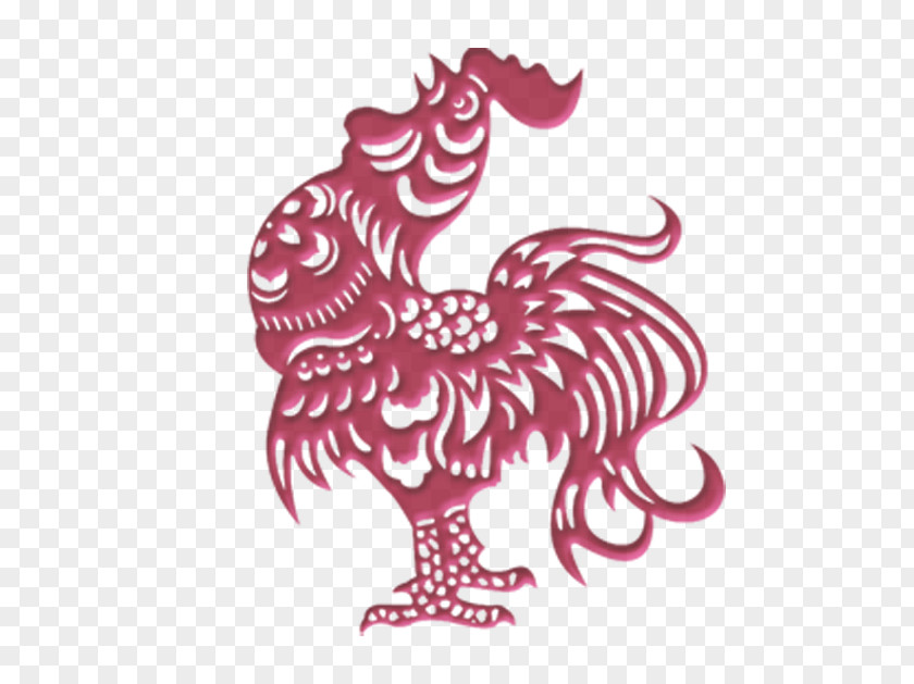 Red Paper-cut Chicken Chinese Zodiac New Year Papercutting Rooster Paper Cutting PNG