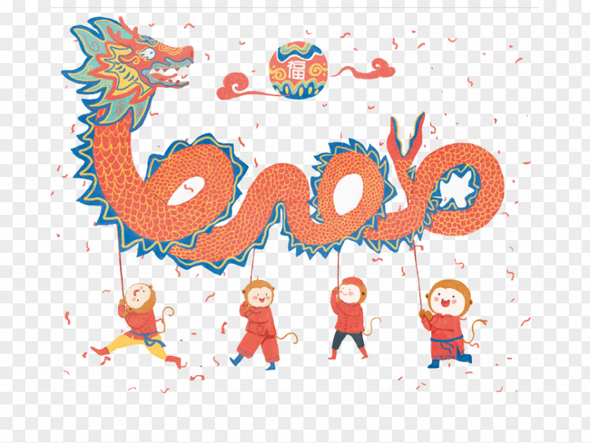 Hand-painted Dragon Budaya Tionghoa Dance Lion Lantern Festival Chinese New Year PNG