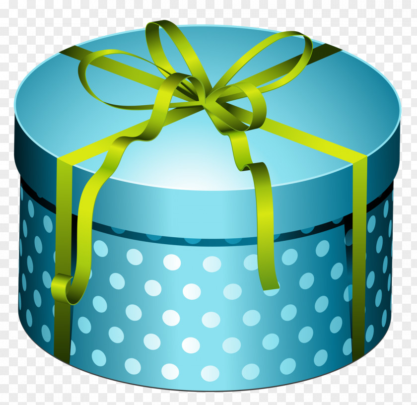 Blue Round Present Box With Bow Clipart Christmas Gift Birthday Clip Art PNG