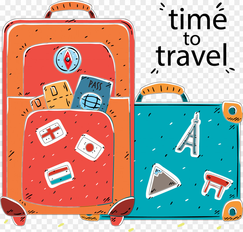 Vector Hand-painted Suitcase Travel Baggage Clip Art PNG