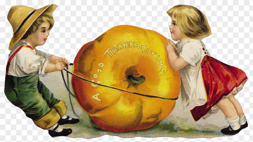 Children Pumpkin Push Thanksgiving Dinner Postcard Greeting Card Pie PNG