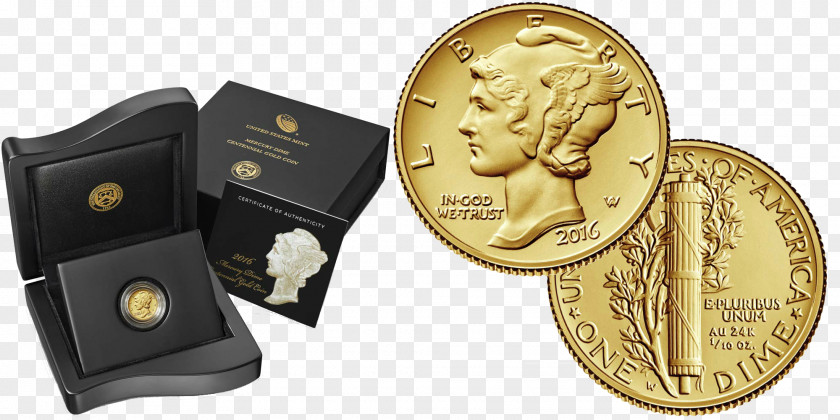 Gold Mercury Dime Coin United States Mint PNG