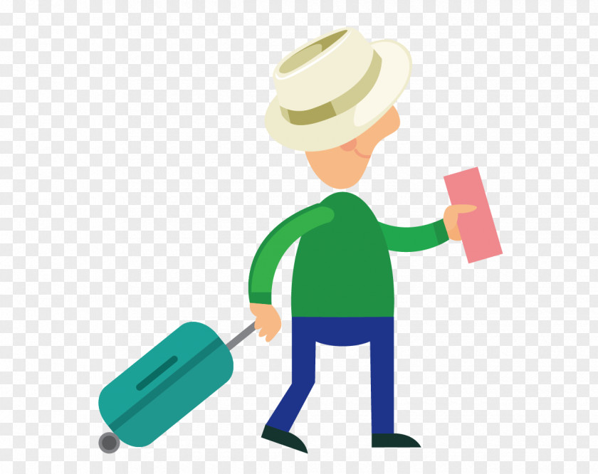Hat Luggage To The Airport People Travel Tourism Cartoon Suitcase PNG