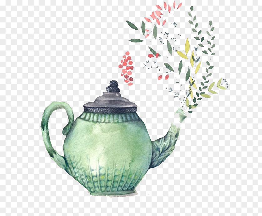 Hand Painted Watercolor Teapot Painting Bridal Shower Teacup PNG