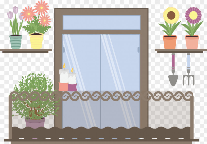 Vector Balcony Flowers Euclidean Illustration PNG