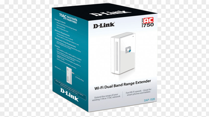 Wireless AC750 Dual Band Range Extender DAP-1520 Repeater D-Link IEEE 802.11ac Wi-Fi PNG