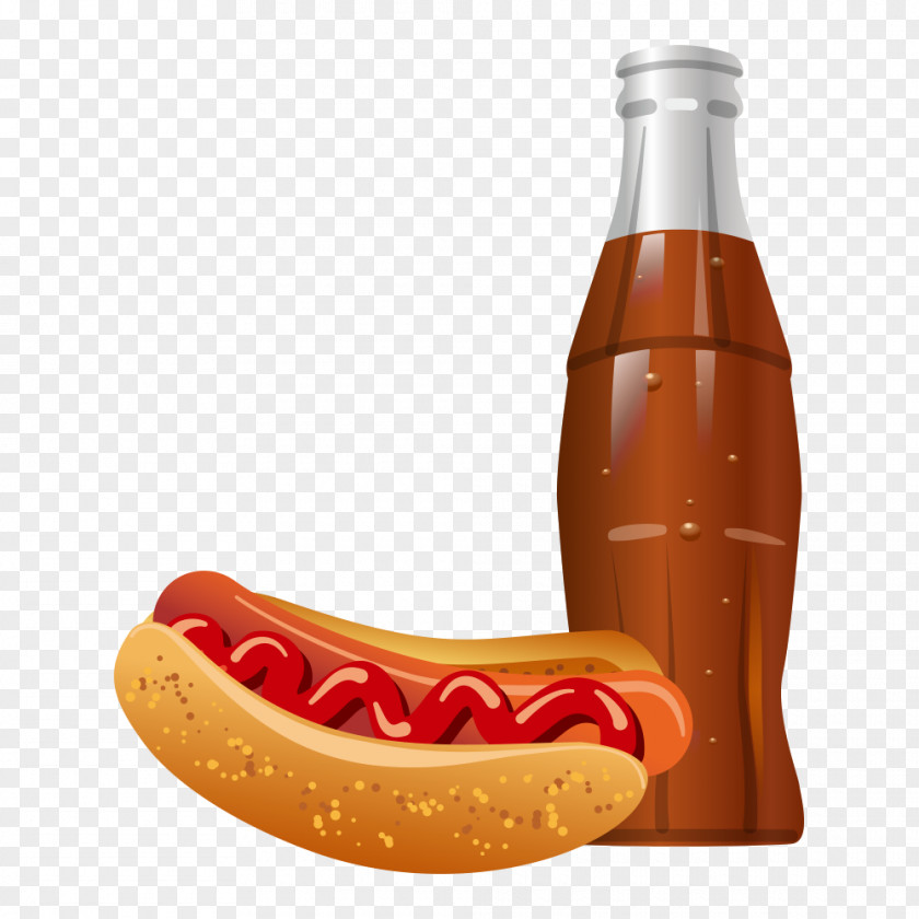 Vector Sausage And Drink Bottles Coca-Cola Hot Dog Hamburger Fast Food PNG