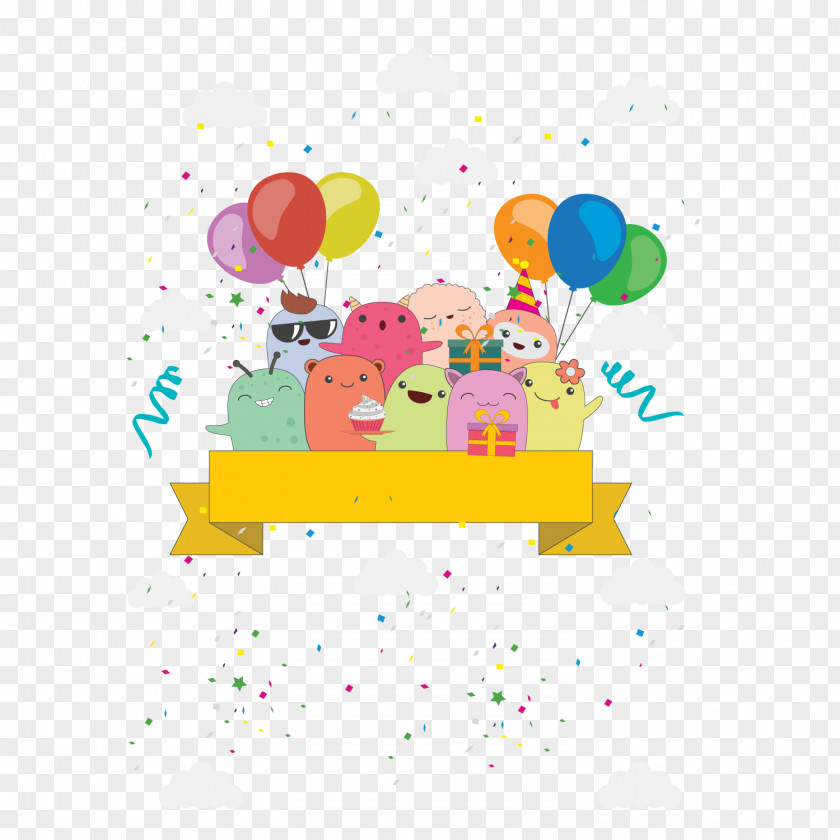 Color Monster Birthday Card Vector Material Balloon Greeting Illustration PNG