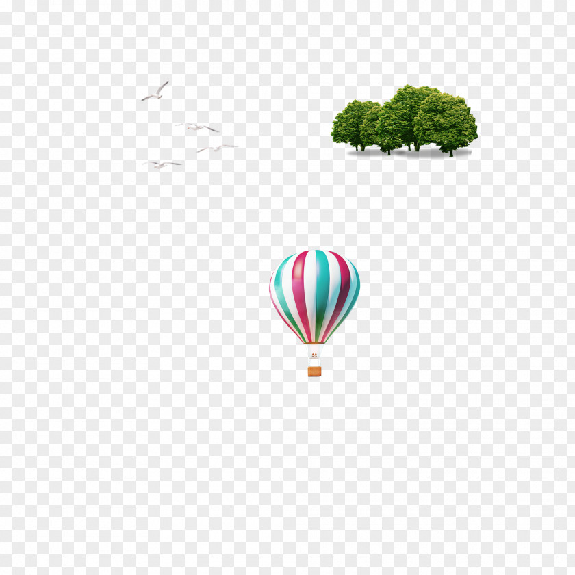 Hot Air Balloon Bird Tree Decoration Pattern Wallpaper PNG