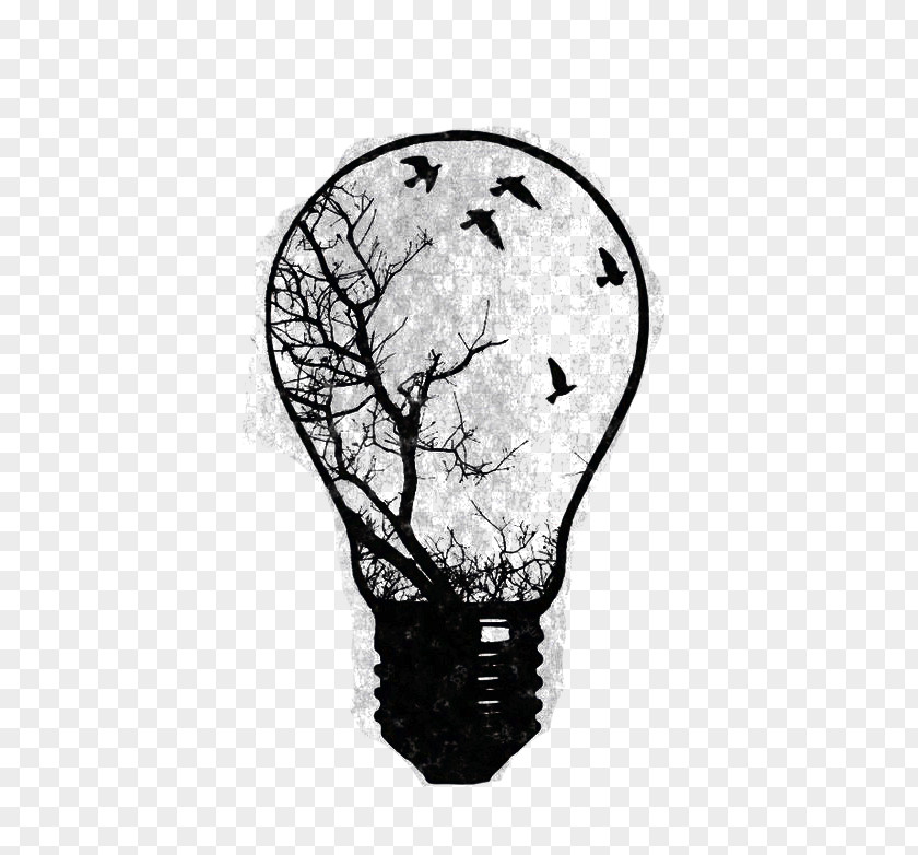 Light Bulb In A Tree Incandescent Paper Drawing Tattoo PNG