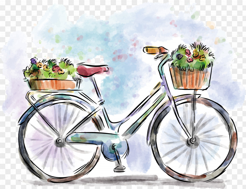 Watercolor Bike Bicycle Painting Drawing PNG