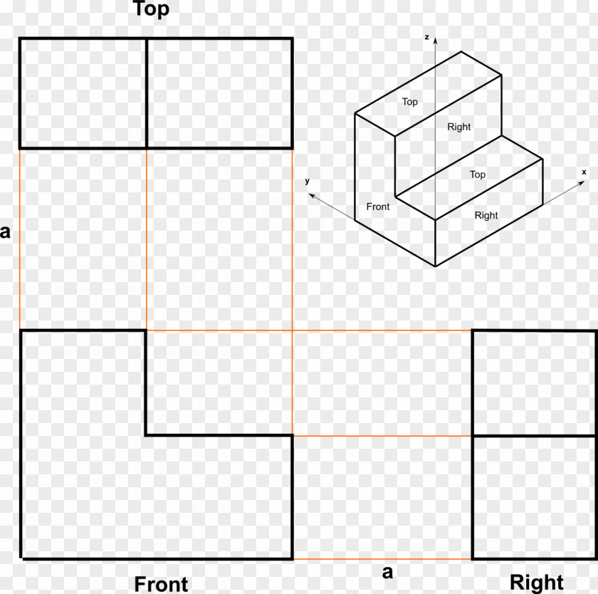 Line Drawing Angle Orthographic Projection Multiview PNG