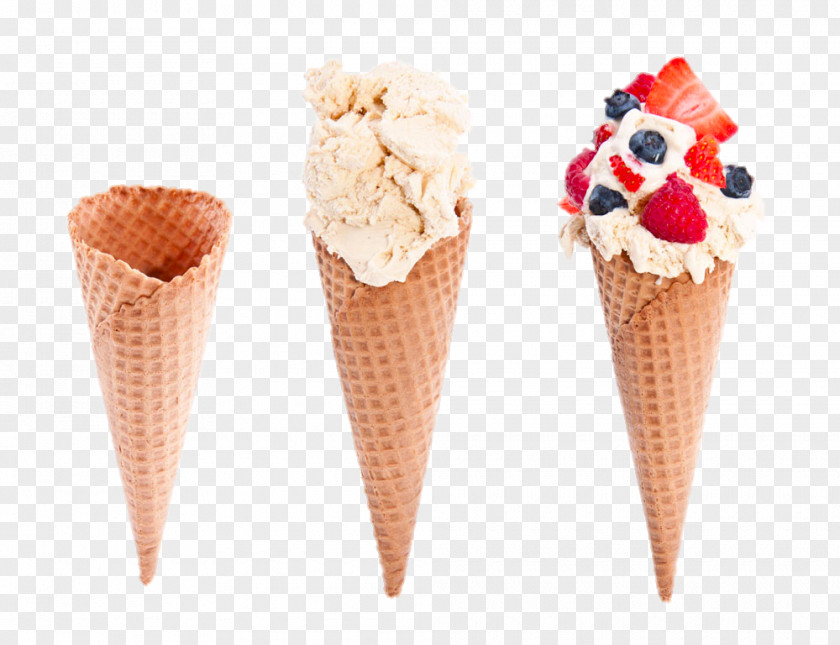 Three Ice Cream Cones Cone Biscuit Roll Waffle Gelato PNG