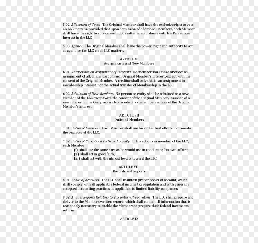 Business Operating Agreement Limited Liability Company Contract Paper PNG