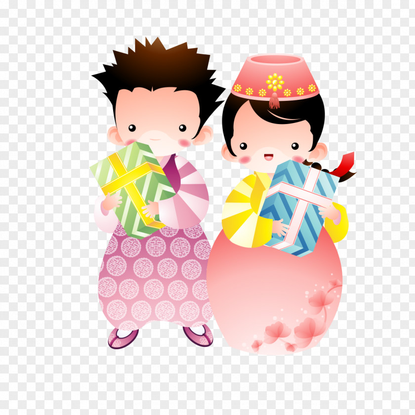 Couple Holding A Gift Box Gratis Drawing PNG