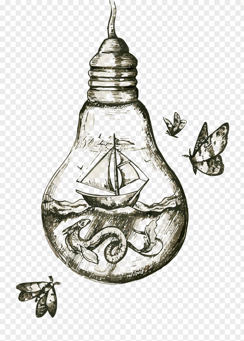 Vector Bulb Drawing Art Illustration PNG