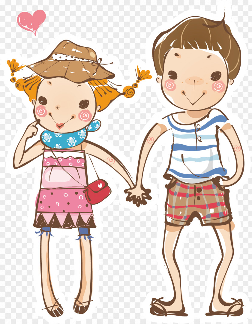 Men And Women Couple Friends Cartoon Material Child Beach Illustration PNG