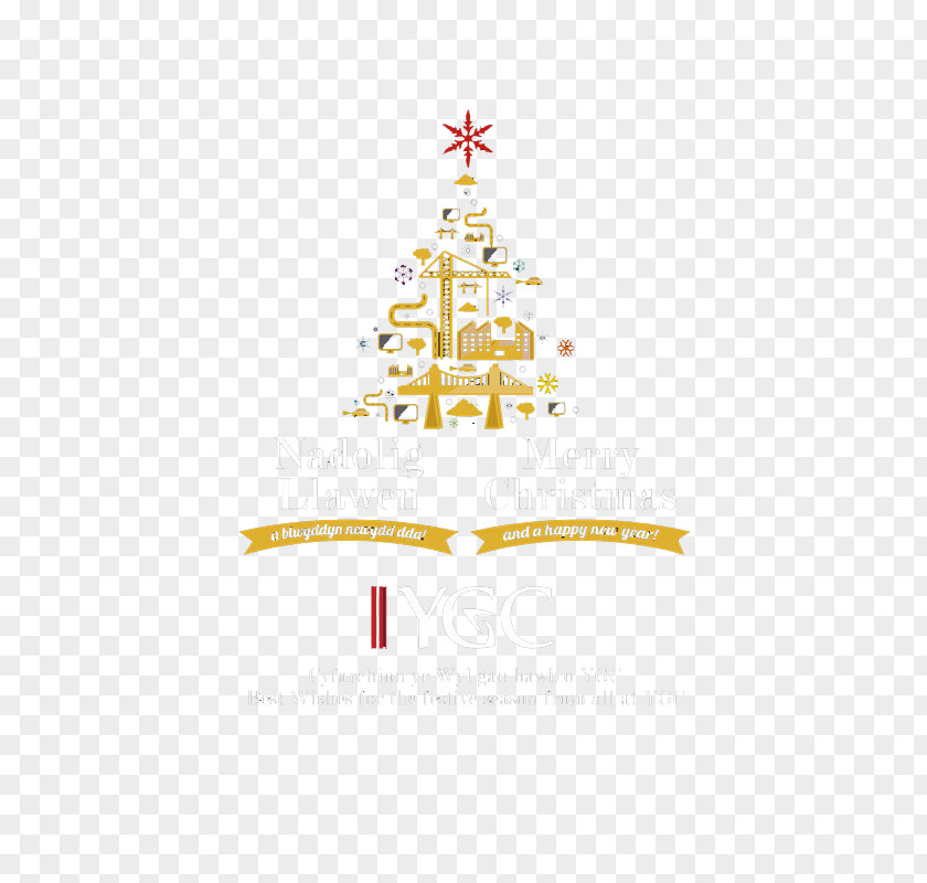 Yellow Christmas Tree Tree, Snow Ornament PNG