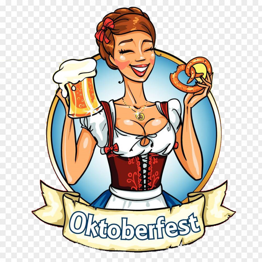 Female Bartender Illustration Oktoberfest Pretzel German Cuisine Clip Art PNG