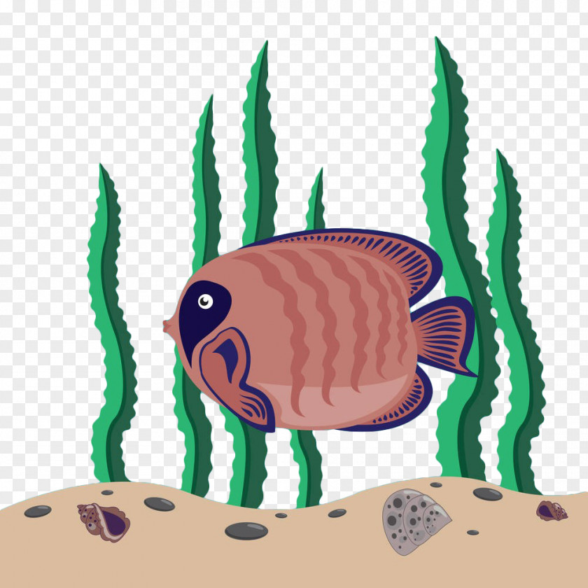 Hand Painted Seaweed And Fish Algae PNG