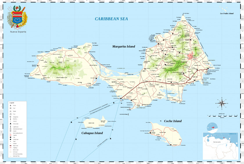 Island Margarita Coche Caribbean Map PNG