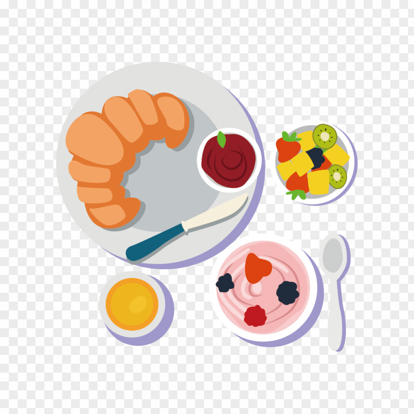 Vector Breakfast Coffee Porridge Croissant Bread PNG