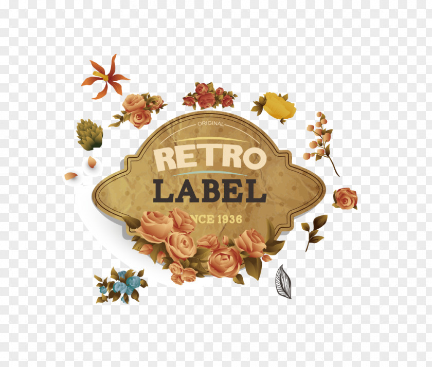 Vintage Label With Flowers Paper PNG