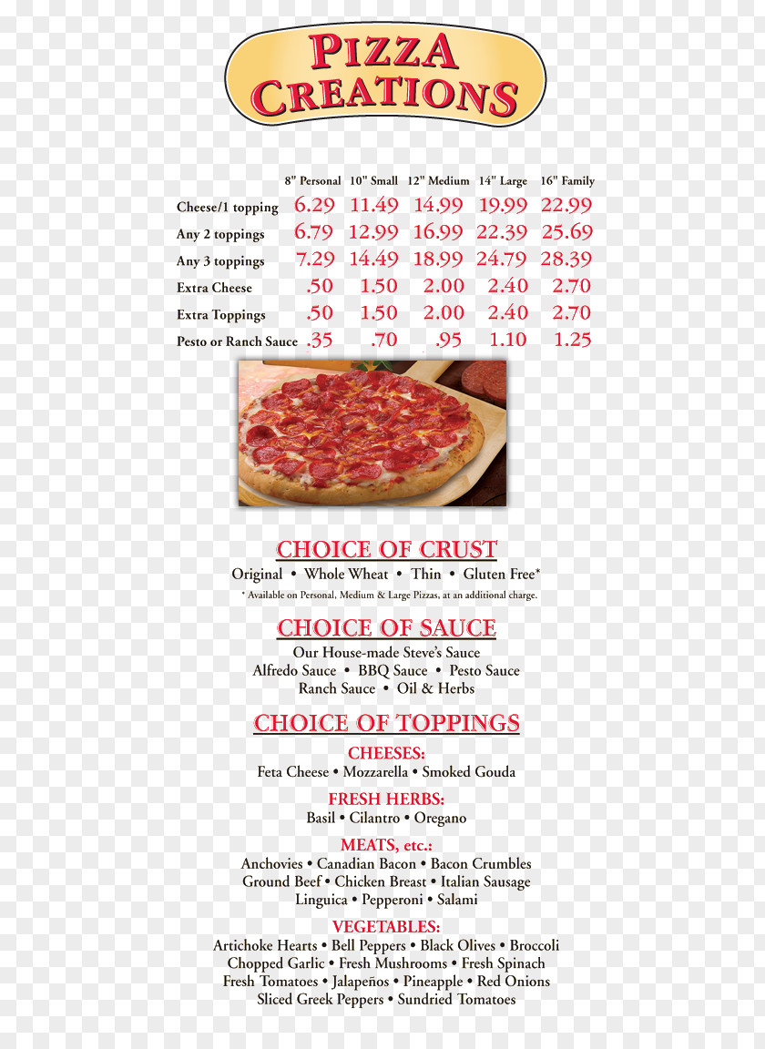 Woodland Menu Fast Food RestaurantMenus Pizza Steve's PNG