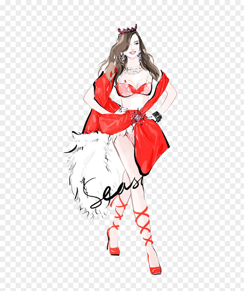 Hand Painted Model Costume Design Victorias Secret Fashion Show Designer Illustration PNG