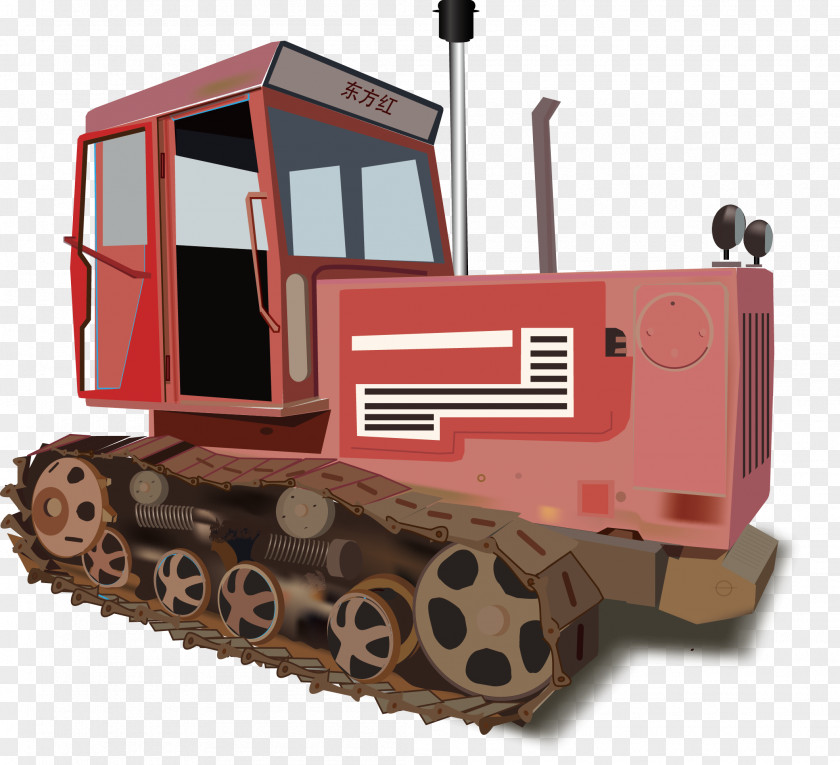 Oriental Red Tractor Bulldozer PNG