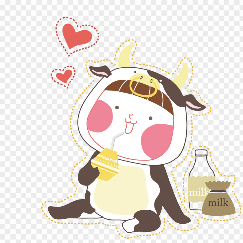 Drink Milk Cow Postage Stamp Chinese Zodiac Cartoon Illustration PNG