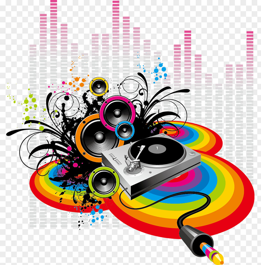Phonograph With Sonic Pattern Vector Material Disc Jockey DJ Mixer Stock Photography Illustration PNG