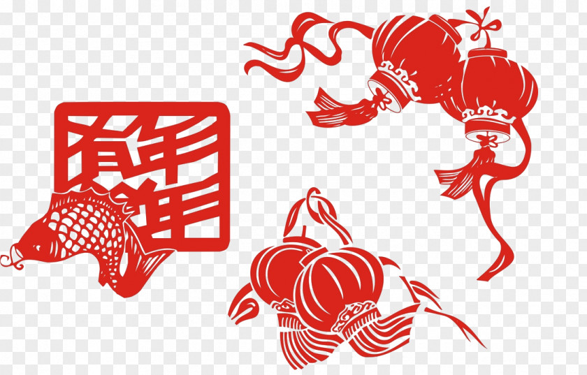 Chinese New Year Lantern Papercutting Fu PNG
