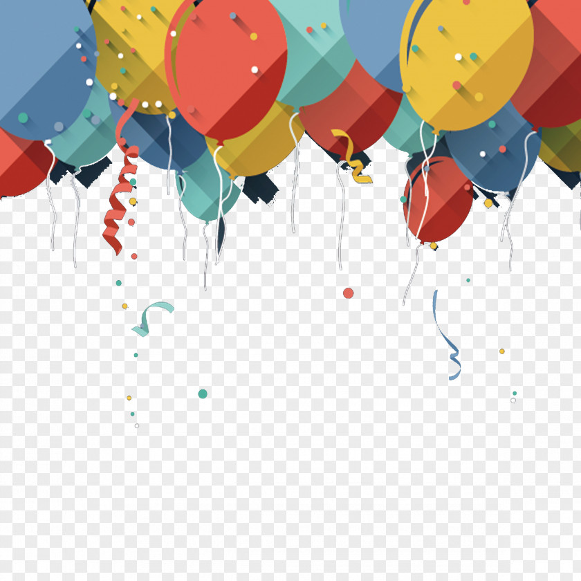Colored Balloons Birthday Cake Greeting Card Flat Design PNG