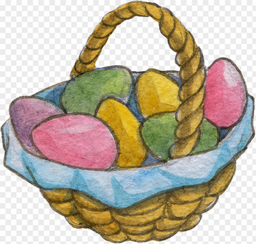 The Eggs In Basket Easter Egg Watercolor Painting PNG