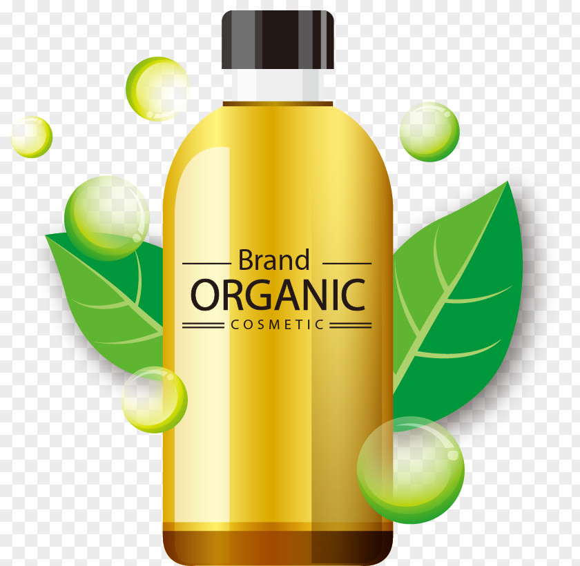 Green Leaves Bubbles Pattern Painted Yellow Bottle Vegetable Oil PNG
