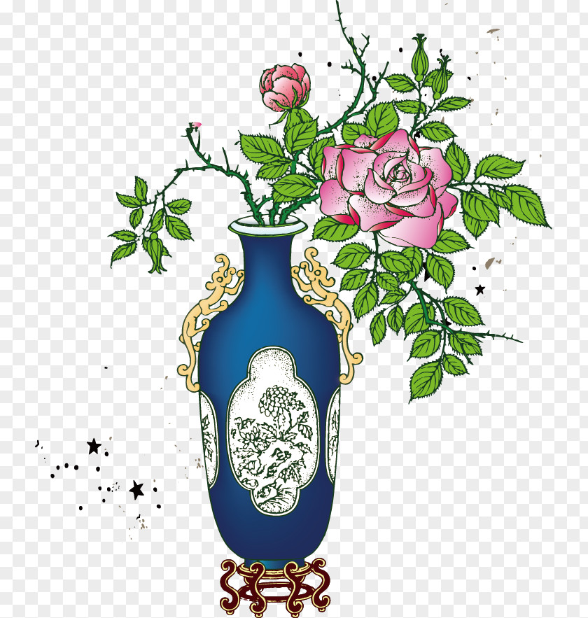 Chinese Wind Peony Flower Vase Moutan Illustration PNG