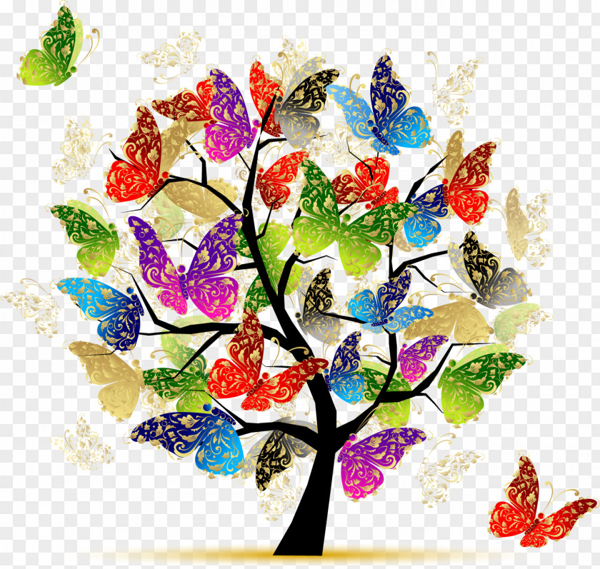 Illustration Daily Life Butterfly Tree Art Clip PNG