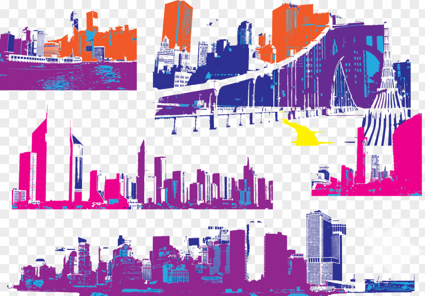 Vector Colorful City Silhouette Skyscraper Skyline Building PNG