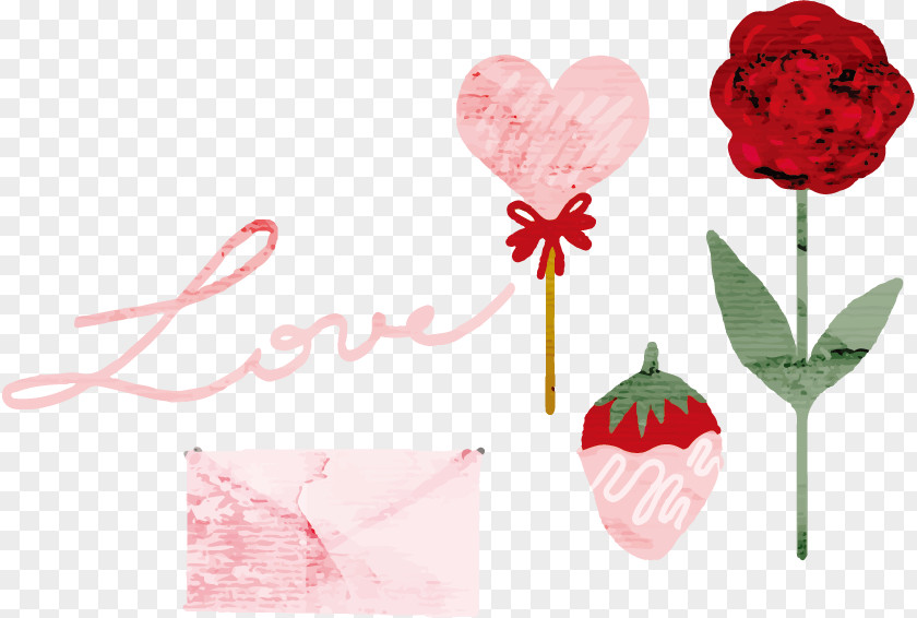 Vector Rose Valentines Day Love Watercolor Painting PNG