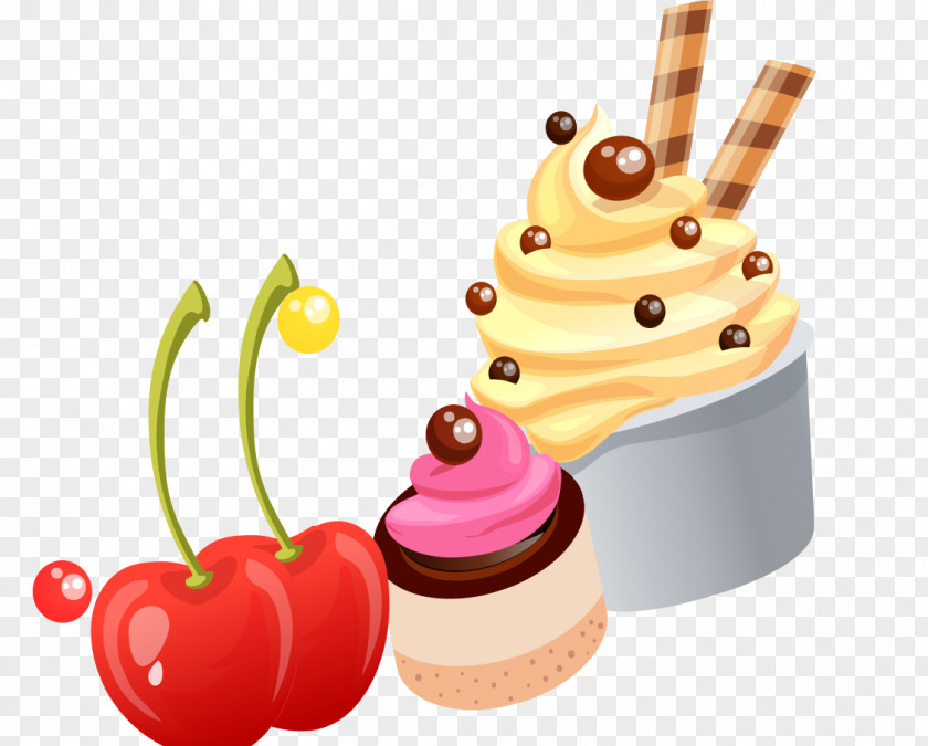 Cartoon Ice Cream Waffle Fruit PNG